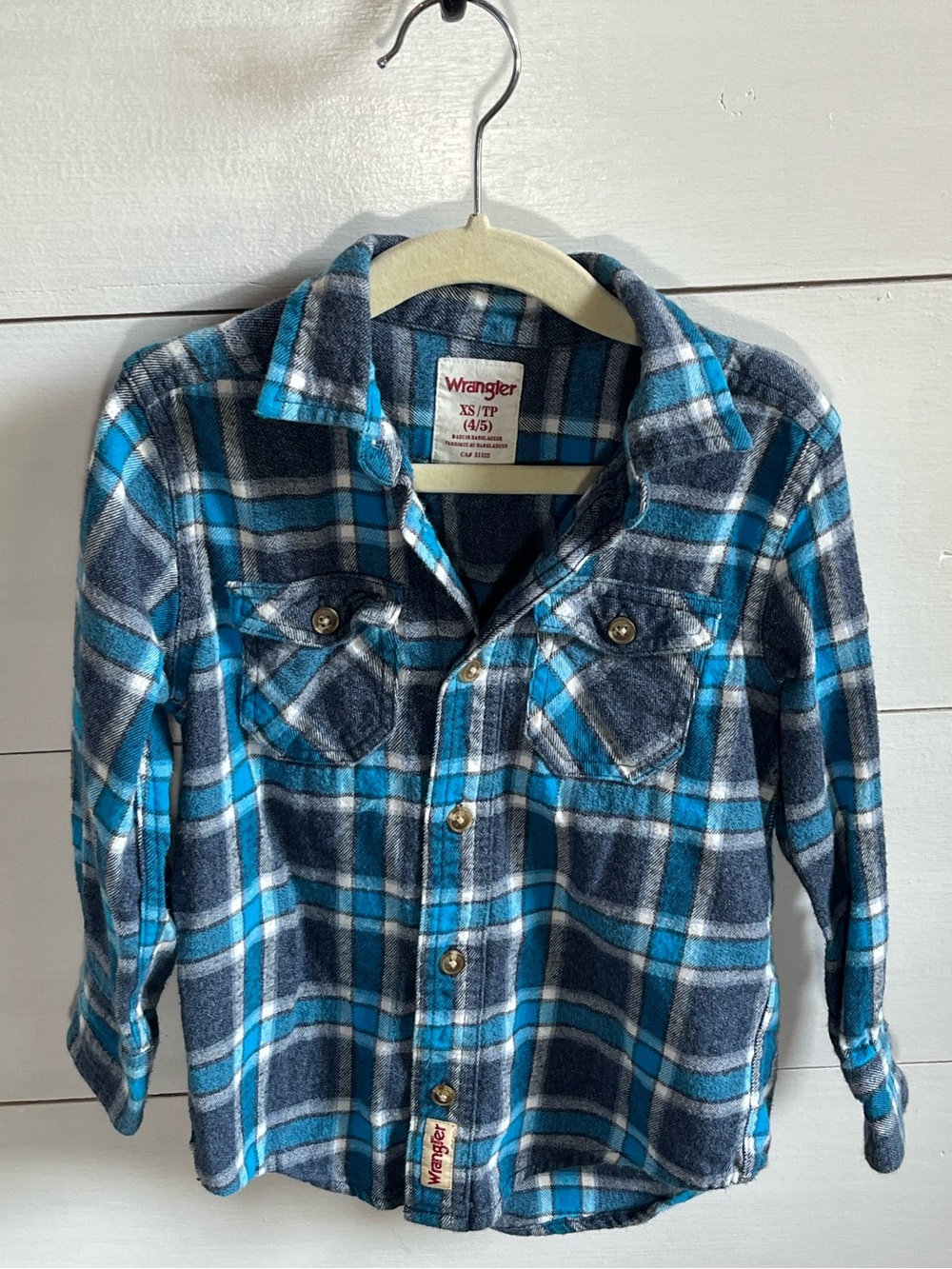 Wrangler Kids Blue & Navy Plaid Button-Down Shirt